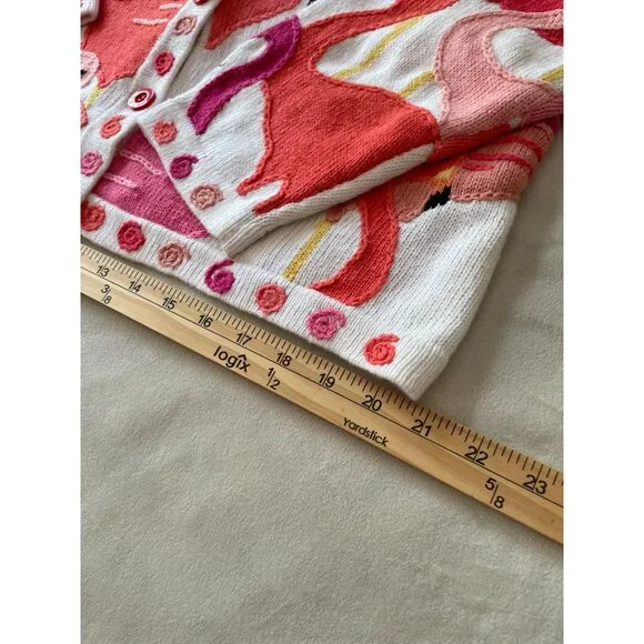 Vtg Design Option by Philip & Jane Gordon Flamingo Themed Knit Cardigan Sweater - Picture 6 of 11